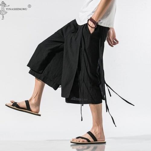 Men Japanese Harem Pants Vintage Loose Joggers Trousers Haori Cross-pants Crotch Pants Wide Leg Pants Samurai Cropped Pants