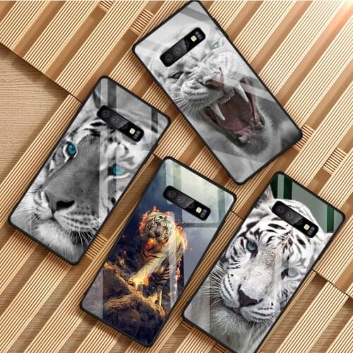 White tiger Tempered Glass Phone Case For Samsung Galaxy S8 S9 S10 S20 PLUS J8 J6 J4 2018 NOTE 8 9 10 Cover Shell