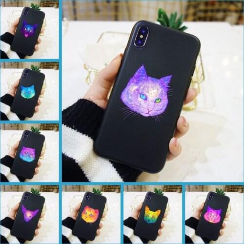 Phone Case For iPhone 6 S 6S 7 8 X XR XS Max Soft Silicone Purple Cat Cool Yellow Printing Back Cover For iPhone 6 S 6S 7 8 Plus