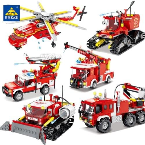 KAZI City Fire Rescue Series Building Blocks Firefight Plane Forest Fire Truck Fireman Figures Educational Toy For Children Gift