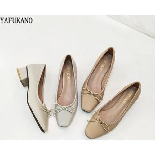 Elegant Butterfly-Knot Square Toe Womens Pumps Square Heel Retro Grandma Shoes Soft Leather Comfort Work Shoes Mid High Heels