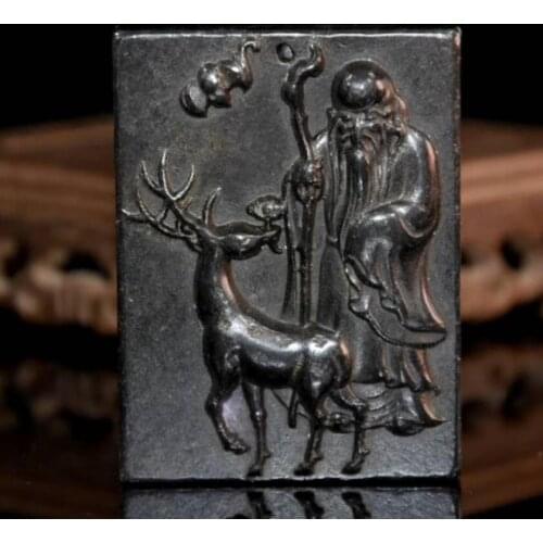 Hongshan culture archaize black iron meteorite longevity Buddha amulet Pendant statue