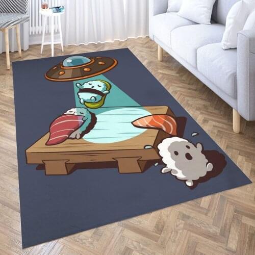 Sushi Alien Abduction Carpet for Living Room 3D Anime Cartoon Rug Gamer Teen Room Bedside Lounge Rug Kids Children Floor Mats