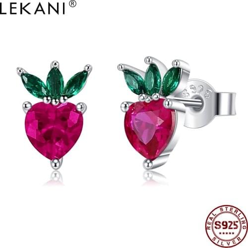 LEKANI Fruits Shape Stud Earring For Women 925 Sterling Silver Lovely Little Strawberry Zircon Earring Wife Gifts Fine Jewelry