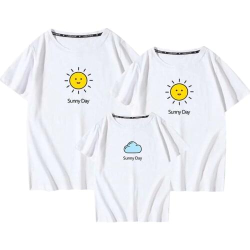 Summer Family Matching Father Mother Daughter Son Clothes Sun Clouds Print Kids Baby Girls Boys T-shirt Couples Clothing
