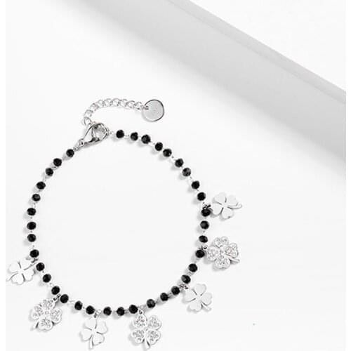 Trendy Women Summer Accessories Bracelet Stainless Steel Charms Black Crystal Beads Chain Multi Clovers Jewelry 2021 New Design