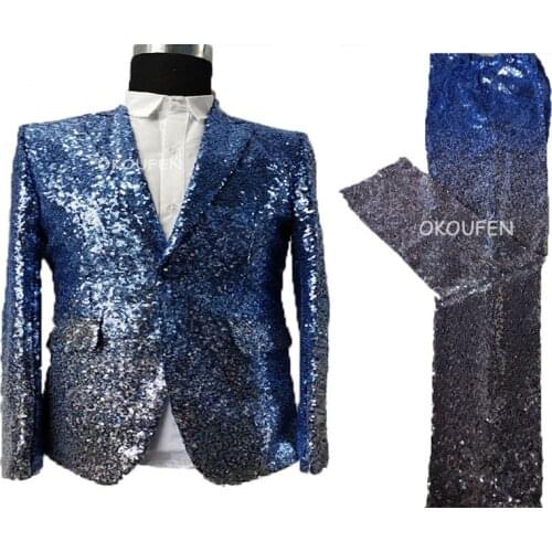 Mens gradient sequins performance dress stage host male suit anchor bar studio drama group choir