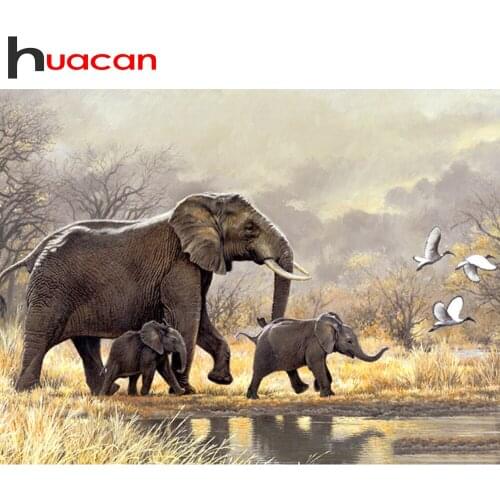 Huacan DIY Diamond Art Painting Elephant Full Square/round Diamond Embroidery Mosaic Kits Animal Home Decoration