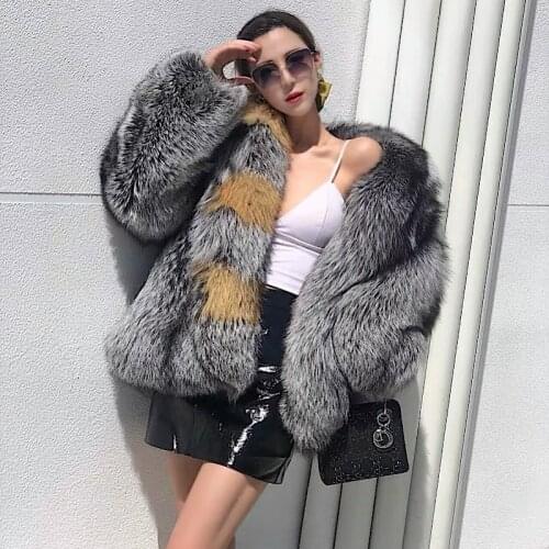 New one Piece Fur Fox Hair Fashionable Contrast Lapel Young Medium And Long Fur Coat Lady Winter