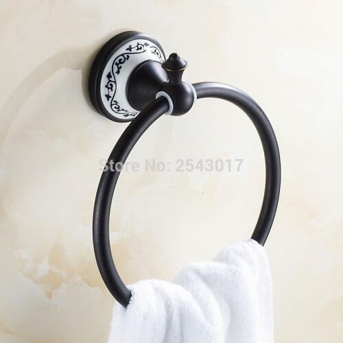 Newly High Quality Bathroom Accessories Towel Ring Black Ceramic Wall Mounted Towel Holder Classic European Style ZR2210