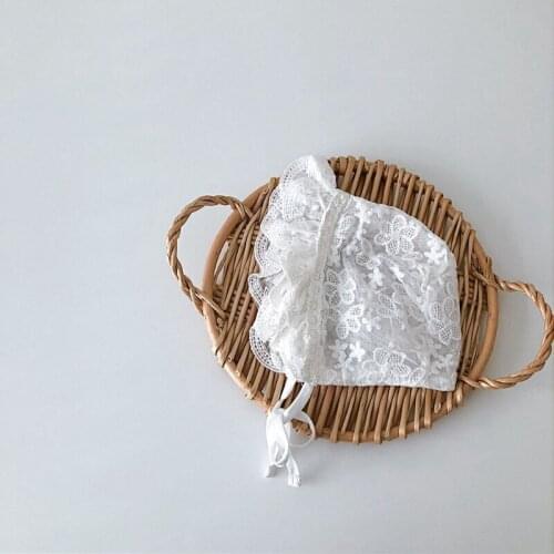 Newborn Photography Props Princess White Hat Lace Flower Sun Hat Cotton Beanie Bonnet Cap for Baby Toddler Infant Shower Gifts