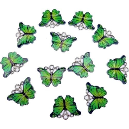 Peixin 10Pcs/Set Enamel Animal Pendant Green Butterfly Charm for Jewelry Making Fashion Bracelet Necklace Handmade Supplies
