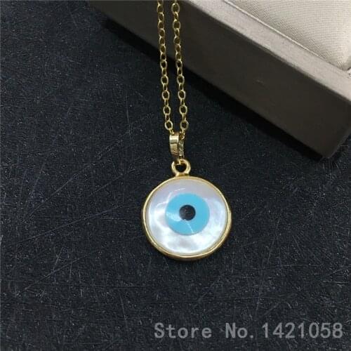 10pcs Wholesale Necklace 15MM Round Natural MOP Blue Eye Necklace