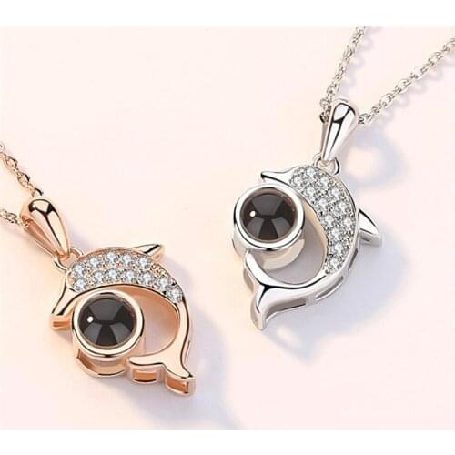 Sole Memory 100 Languages I Love You Hot Visible Dolphin 925 Sterling Silver Clavicle Chain Female Necklace SNE505