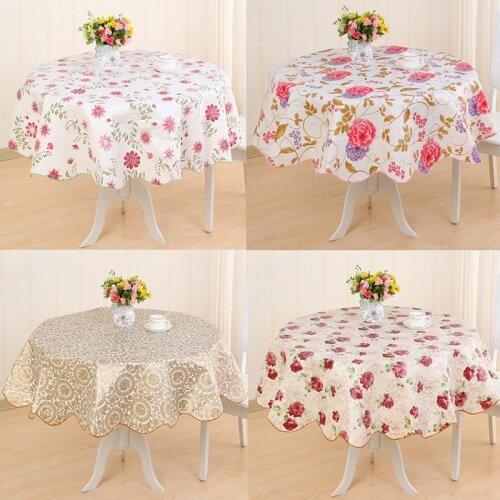 Pastoral Round Tablecloth Plastic Waterproof Oil Proof Table Cover Floral Printed Lace Edge Anti Hot Coffee Tea Tablecloth