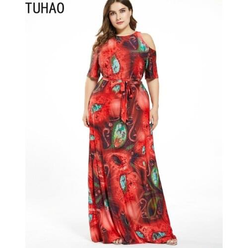 TUHAO 2020 Summer Spring Women Maxi Long Bohe Style Dresses 7XL 6XL 5XL Plus Size Womens Strapless Beach Print Bohemian Dress