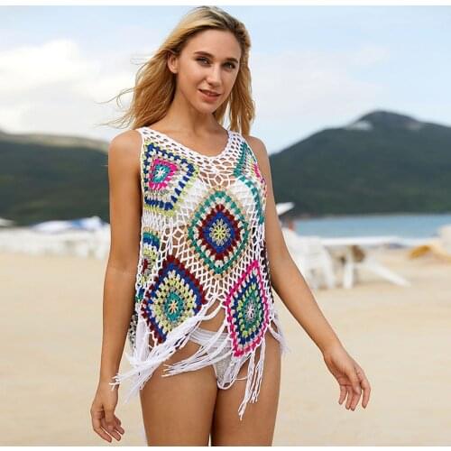 Pareo Beach Beachwear Tunic 2021 Summer Sleeveless Crochet Knitted Sexy Bathing Suit Cover Ups For Swimwear Women