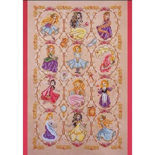 Popular Embroidery 12 Fairy Tale Princesses Cross Stitch Contemporary Art with 100% Cotton Floss & Free Shipping for Home Decor