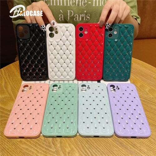 Luxury 3D Jewelled Damond Lambskin Phone Case for iPhone 11 12 XS Pro Max XR X 7 8 Plus SE 2020 Glitter Soft Silicon Cover Coque