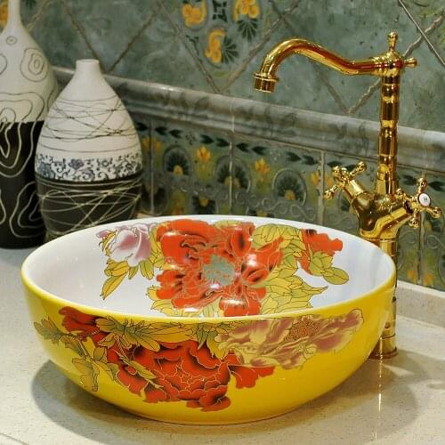 Europe Style Handmade Porcelain wash basin Countertop Lavabo Round Sink Bathroom Basin