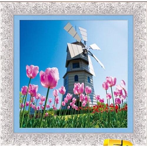 Needlework,DIY DMC Cross stitch,Set For Embroidery kit,Scenic lucky Flower windmills Garden Pattern Cross-Stitch