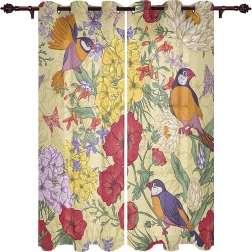 Garden Vintage Flower Bird Butterfly Window Curtains Home Decor Bedroom Draperies Curtains for Living Room Christmas Curtains