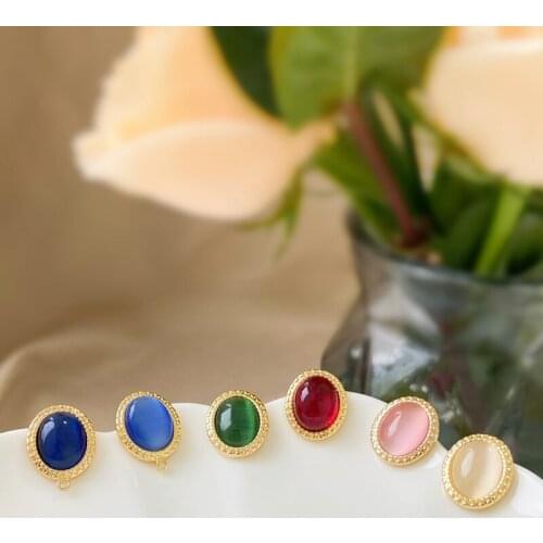 Copper Plated 18K Gold S925 Silver Needle Retro Lace Oval Opal Stud Earrings DIY Earrings Earring Material Hypoallergenic