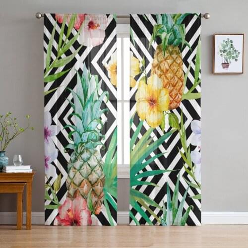 Tropical Plants Pineapple Leaves Geometric Voile Tulle Sheer Curtains for Bedroom Living Room Kitchen Decor Window Curtain