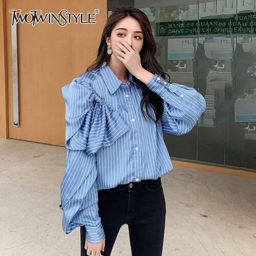 Женские голубые рубашки TWOTWINSTYLE China At AliExpress