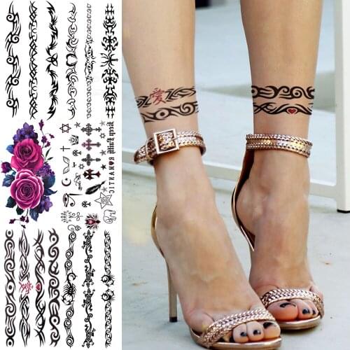 Unique Love Totem Temporary Tattoos For Women Kids Realistic Rose Lizard Scorpion Cross Fake Tattoo Sticker Sexy Ankle Arm Tatoo