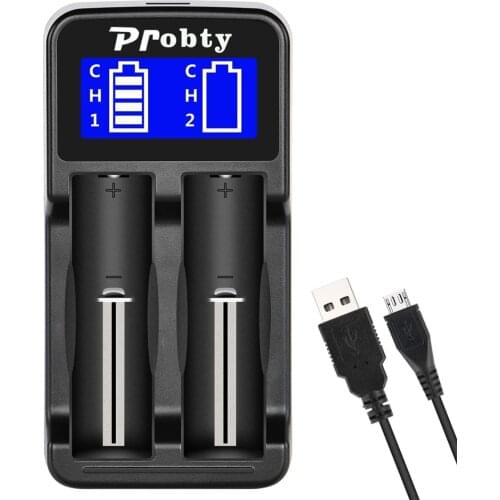 Probty 18650 Smart LCD Dual Battery USB Charger for 18490 18350 17670 17500 16340 RCR123 14500 10440 A AA AAA lithium battery