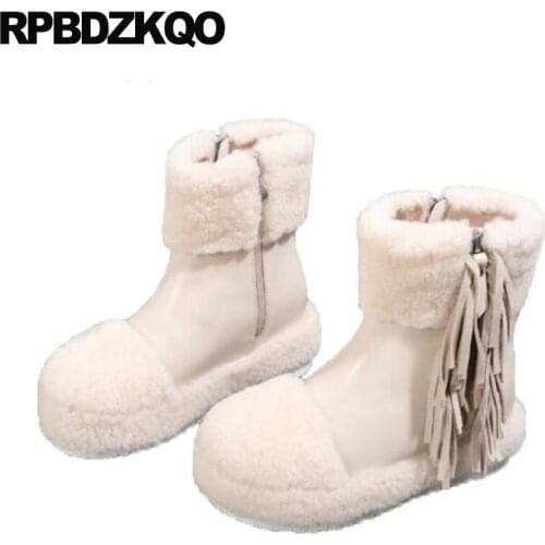 2021 Ankle Beige Shoes Black Fringe Flatform Platform Brand Women Winter Boots Genuine Leather Round Toe High Quality Elevator