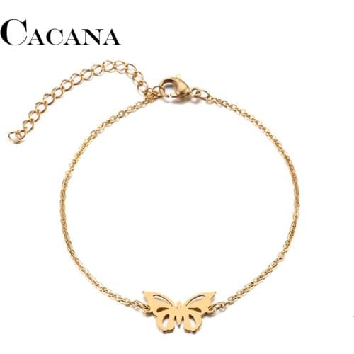 CACANA Stainless Steel Bracelet For Women Hollow Butterfly Gold And Silver Color Pulseira Feminina Lovers Engagement Jewelry