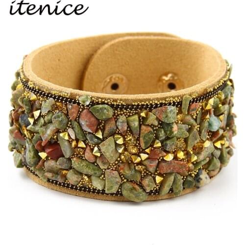 2020 Hot Sale Fashion Women Wrap Bracelet With Natural Stones Vintage Shake Leather Bracelets Bangle With Buttons Female Jewelry