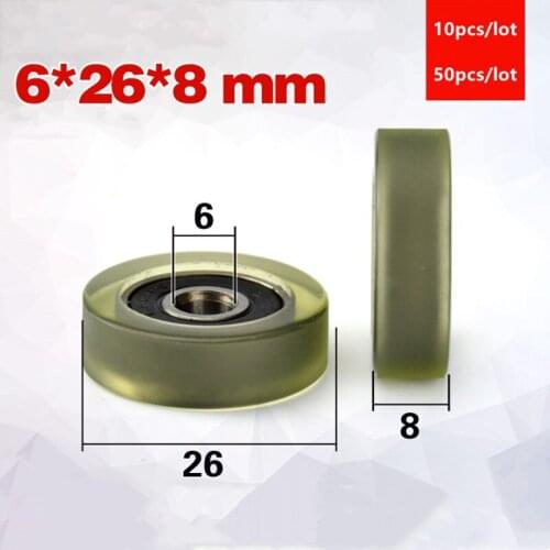 10pcs/50pcs 6*26*8mm polyurethane PU 626 626RS low noise roller bearing friction pulley 6x26x8
