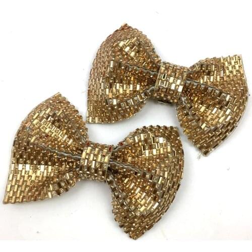 2PCS Crystal Rhinestone Shoe Charms Bowknot Gold Silver Women Hat Shoes Decoration Accessories DIY