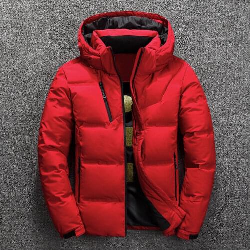 2019 Winter Down Jacket Mens Thermal Thick Coat Snow Red Black Parka Male Warm Outwear Fashion - White Duck Down