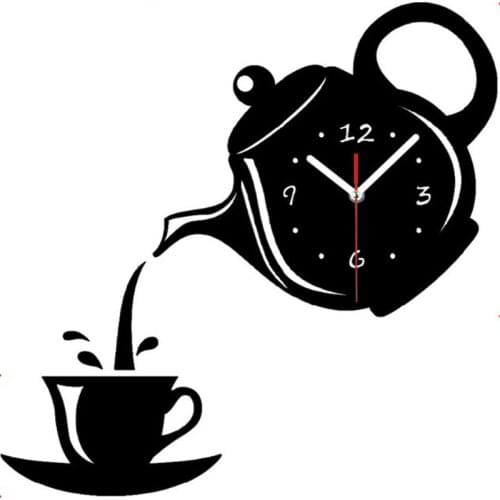 Diy Acrylic Coffee Cup Teapot 3D Wall Clock Decorative Kitchen Wall Clocks Living Room Dining Room Home Decor Clock