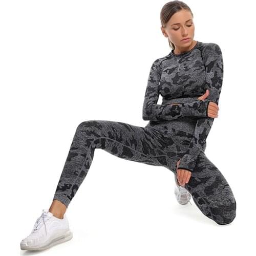 3PCS Seamless Women Yoga Set Workout Sportswear Gym Clothing Fitness Long Sleeve Crop Top High Waist Leggings Sports Suits