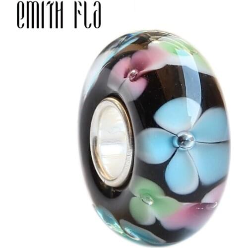 Emith Fla 100% 925 Sterling Silver Large Hole Cherry Flowers Charm Bead Fit European Bracelet Bangle Jewelry DIY Accessories