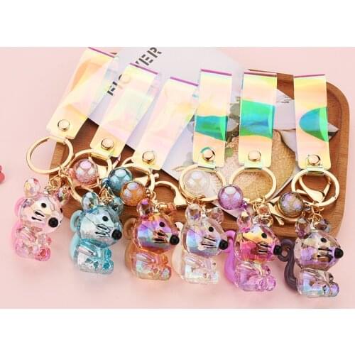 Acrylic Gradient Color Sitting Mouse Key Chain Creative Cartoon Mouse Keyring Men Women Backpack Car Pendant Keyfob Accessories
