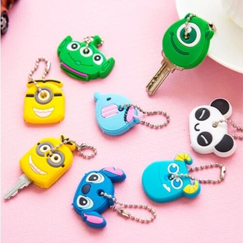 2Pcs Cartoon Animal Key Cover Kids Home Keys Protection Portable Silicone Keychain Creative Panda/Elephant Shape Soft Keyring