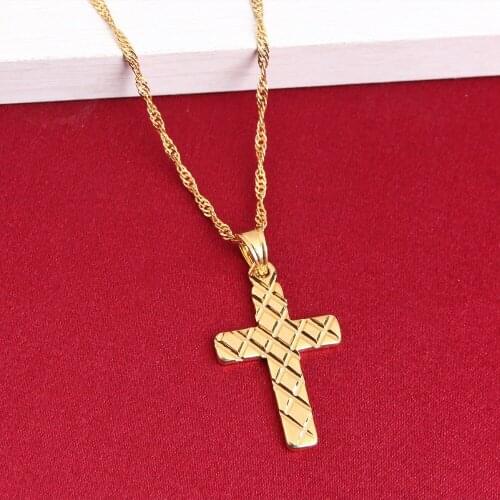 Chain For Men Trendy Yellow Gold Color Stainless Steel Crucifix Cross Necklace Men Jewelry Wholesale Jesus