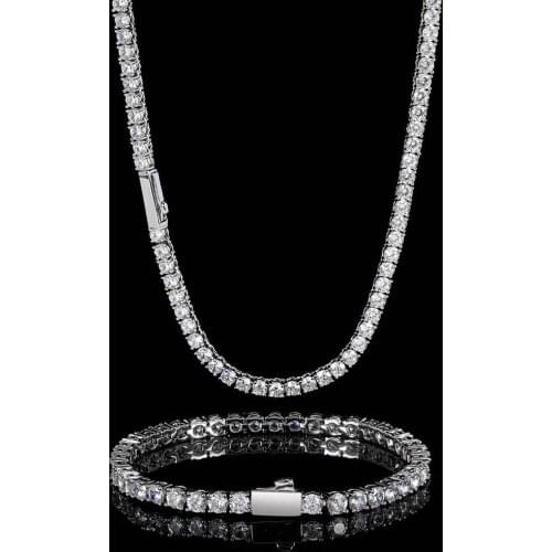 3-6mm Zircon BrassTennis Chain, 16-24 Inch Necklace/Bracelet by Rhodium/Gold Plating, High Quality/Large Stock Hip Hop Jewelry