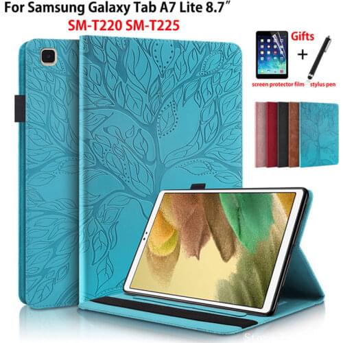 Case For Samsung Galaxy Tab A7 Lite 8.7 SM-T220 SM-T225 T220 Cover Funda Tablet 3D Tree Embossed PU Leather Stand Shell +Gift