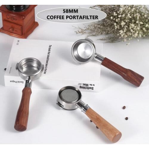 58MM Coffee Bottomless Filter Holder Wooden Handle E61 Epresso Portafilter Professional Coffee Machine Parts for Brista