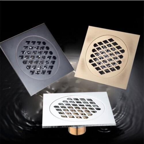 WZLY Drains Euro Style Antique Brass Bathroom Shower 15*15cm Floor Drain Wire Strainer Art Carved Cover Waste Drain