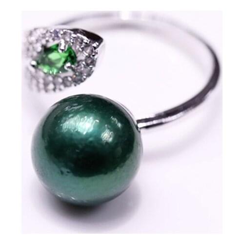 Fantipearl Fashion Pearl Ring Natural Freshwater Green Pearl Retro Zircon 925 Sterling Silver Jewelry Ladies Gift Party Engageme