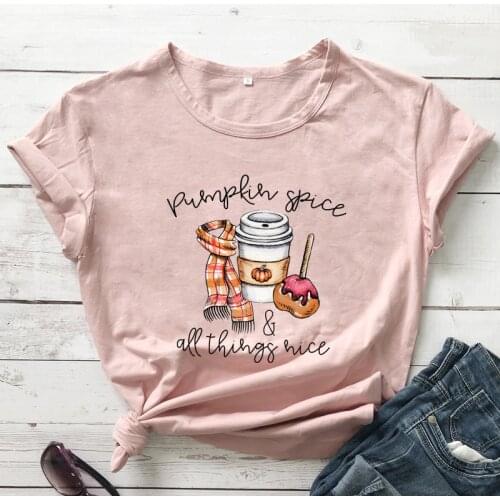 Pumpkin Spice & All things Nice T-shirt Vintage Autumn Thanksgiving Tshirt Aesthetic Women Fall Season Holidays Tee Shirt Top