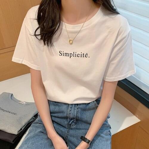 Tees Letter Print Women Casual Short Sleeve Round Neck T Shirt Women T Shirt For Lady Top Tee Summer Female Simplicity T-Shirt